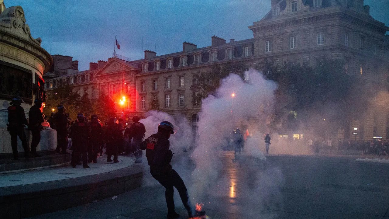 French police engage with protesters