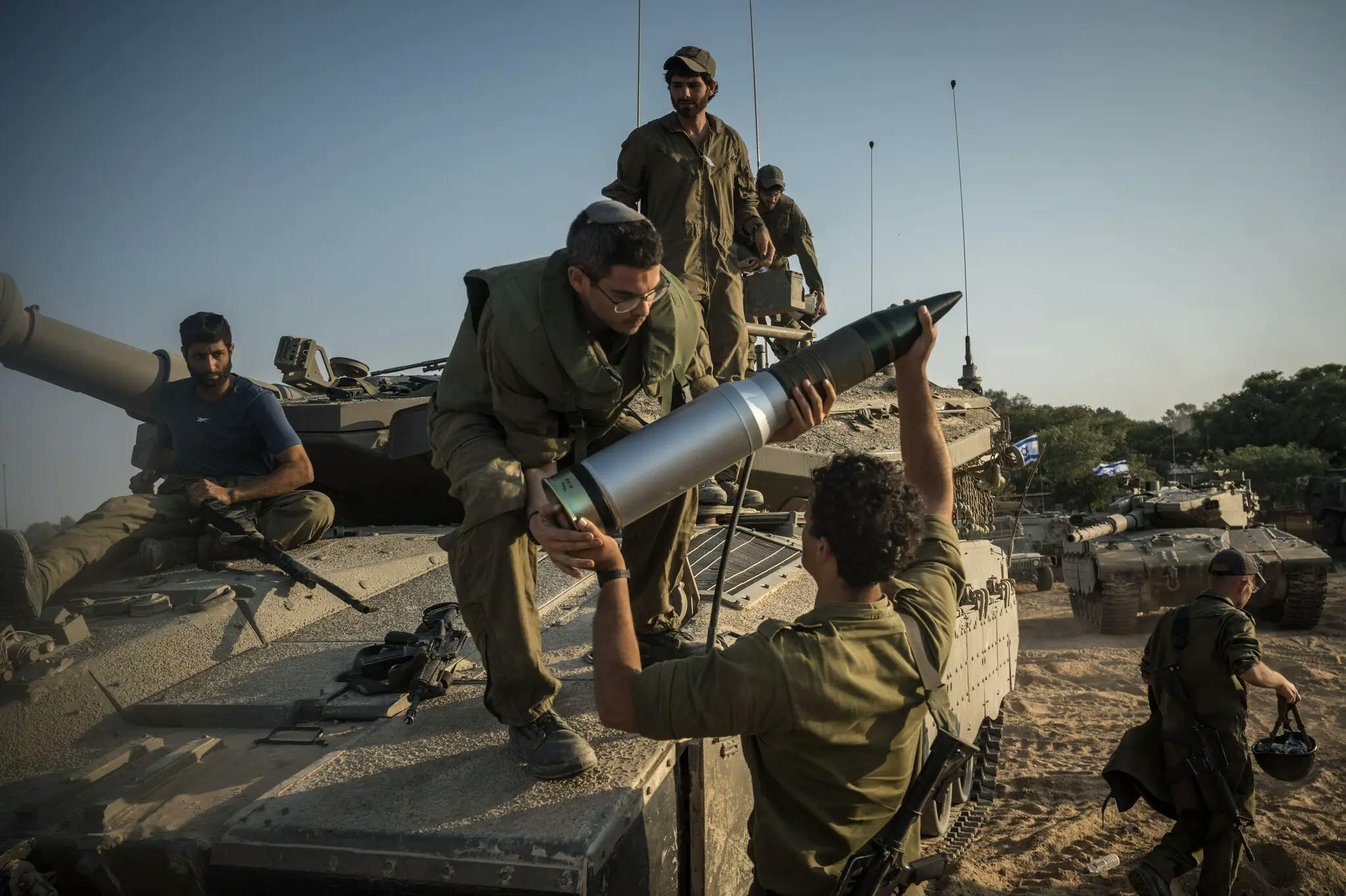 Israeli soldiers prepare for a invasion of the Gaza strip.