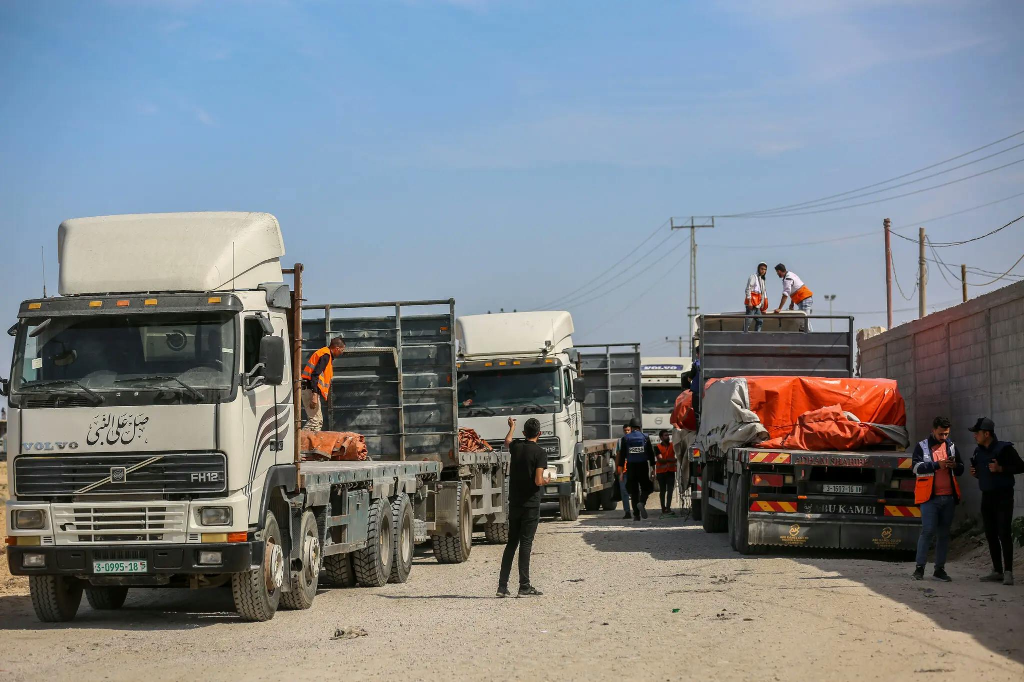 Trucks carrying aid into Gaza