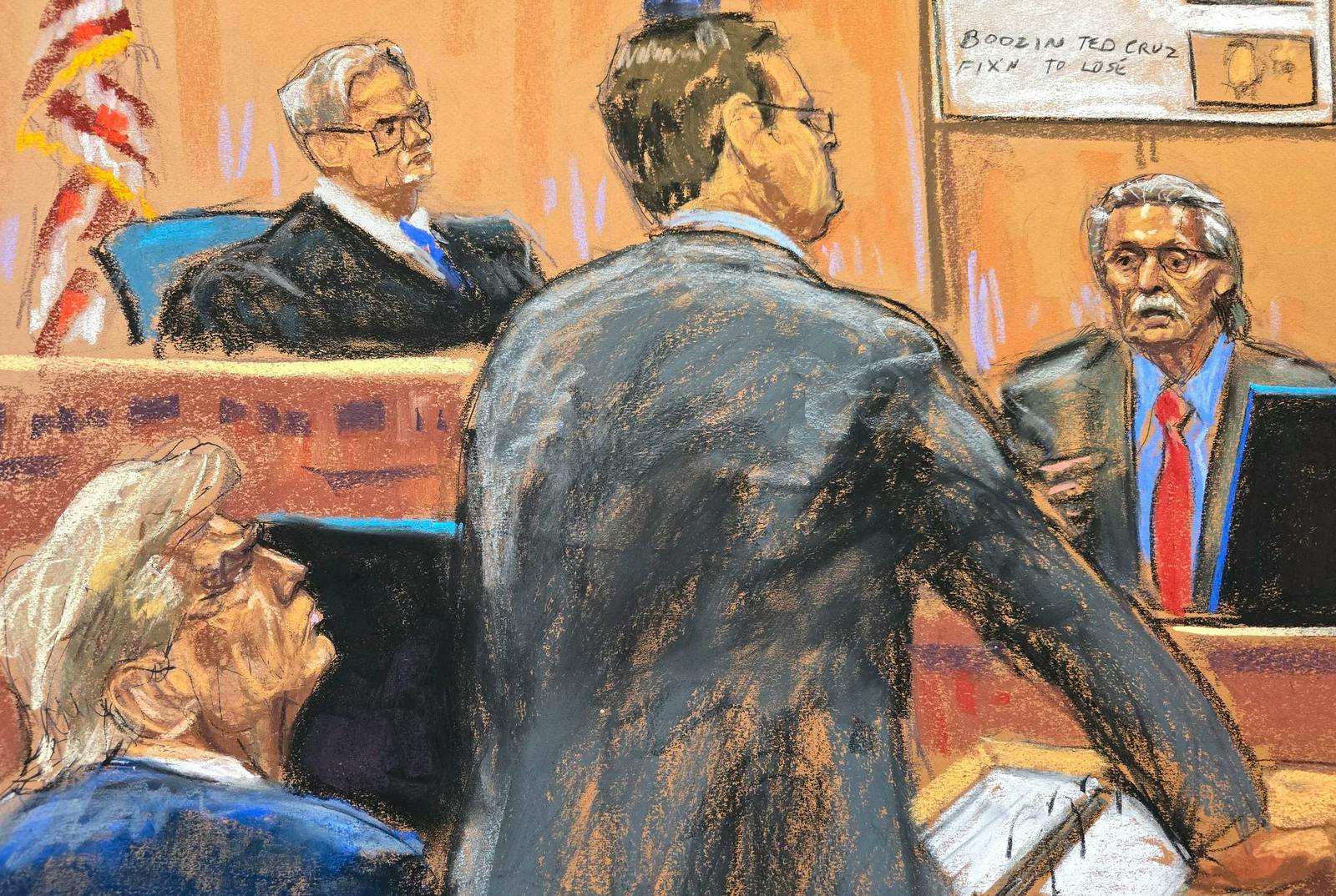 A sketch of Trump at his hush money trial