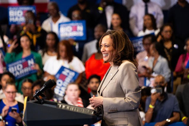 Kamala Harris addressing a crowd