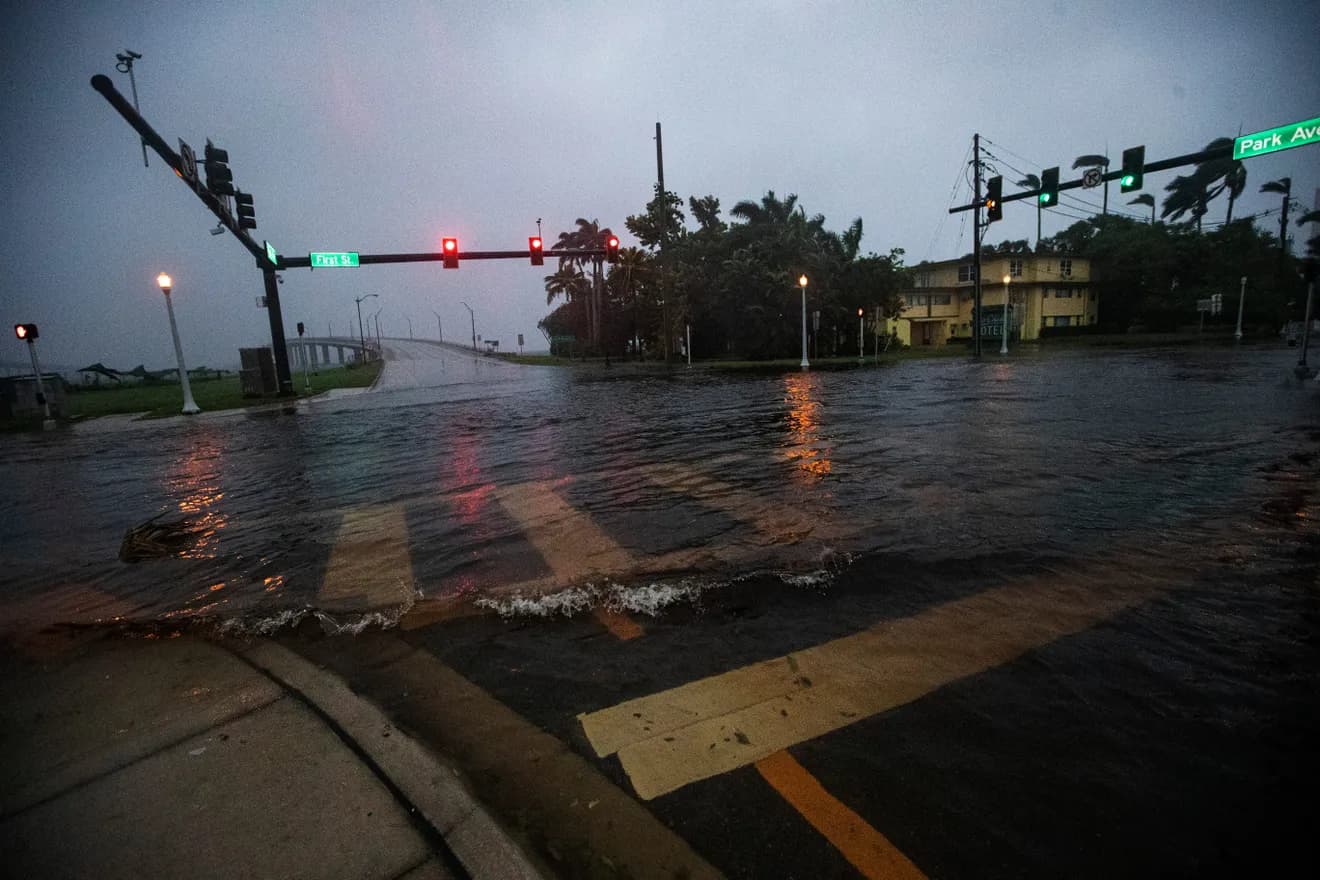 Flooding in downtown Fort Myers from Hurricane Milton