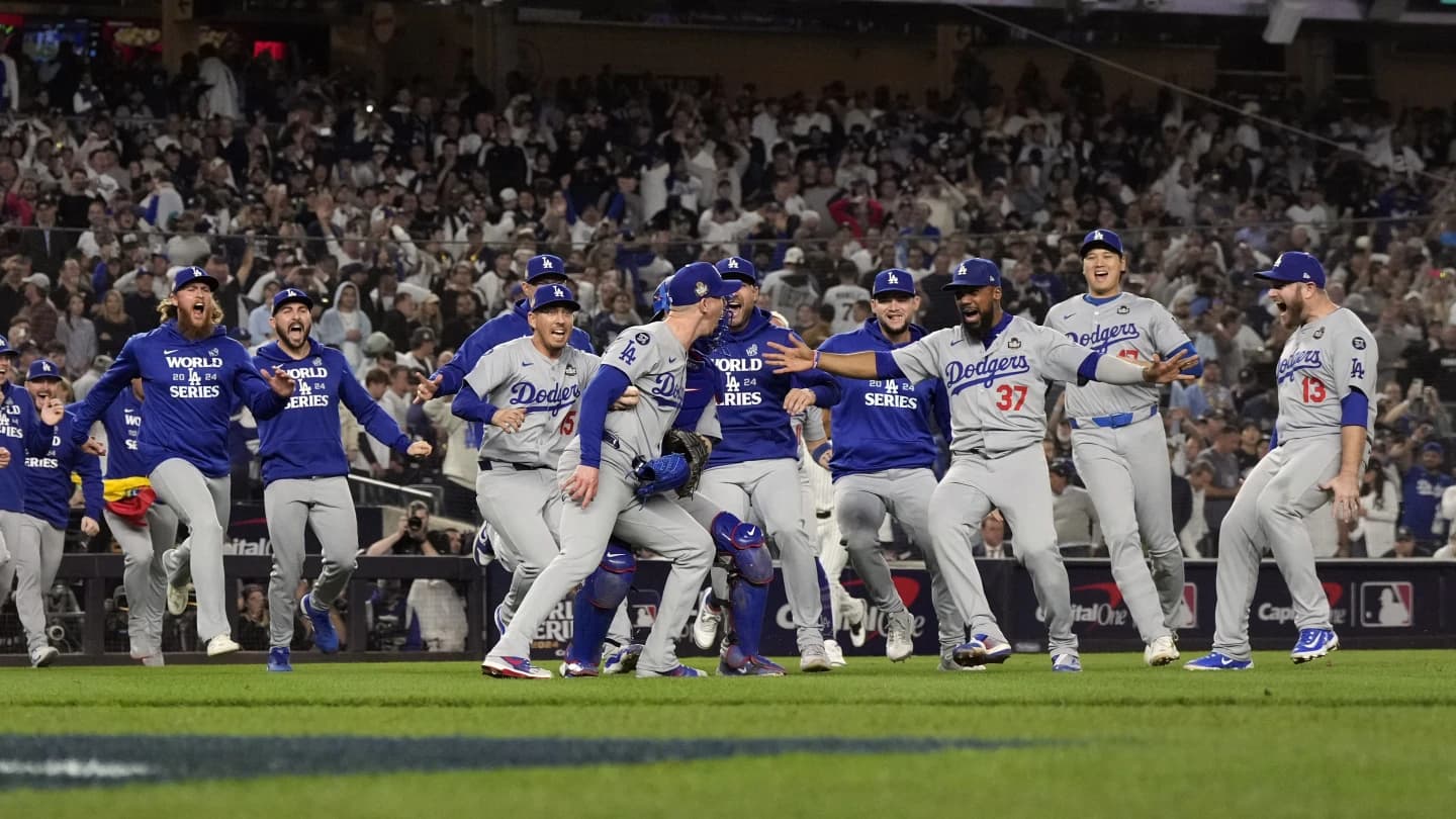 Los Angeles Dodgers celebrating after winning the World Series