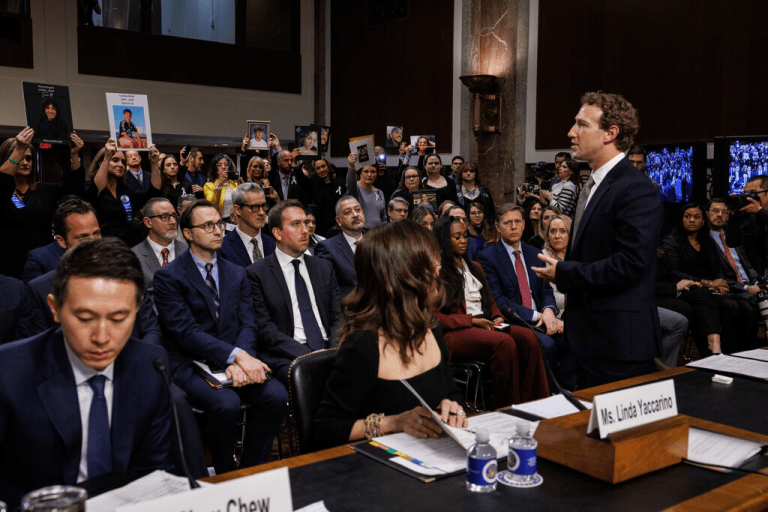 Mark Zuckerberg addresses families at a Senate Judiciary Committee hearing