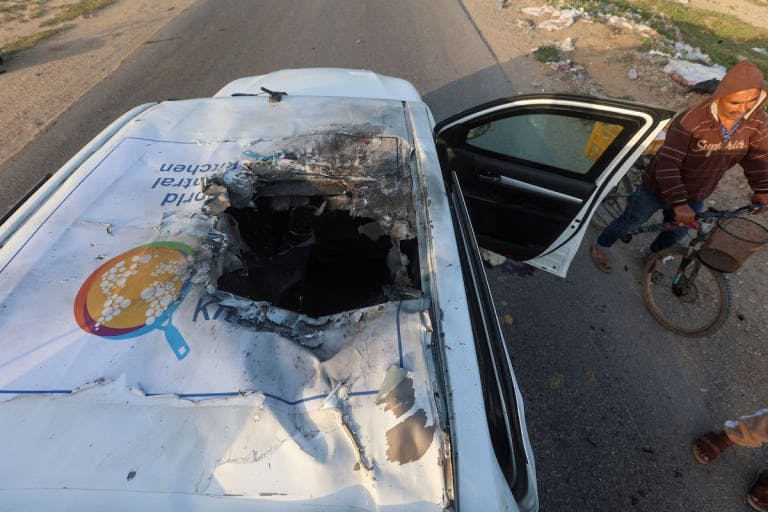 A vehicle hit by an Israeli airstrike