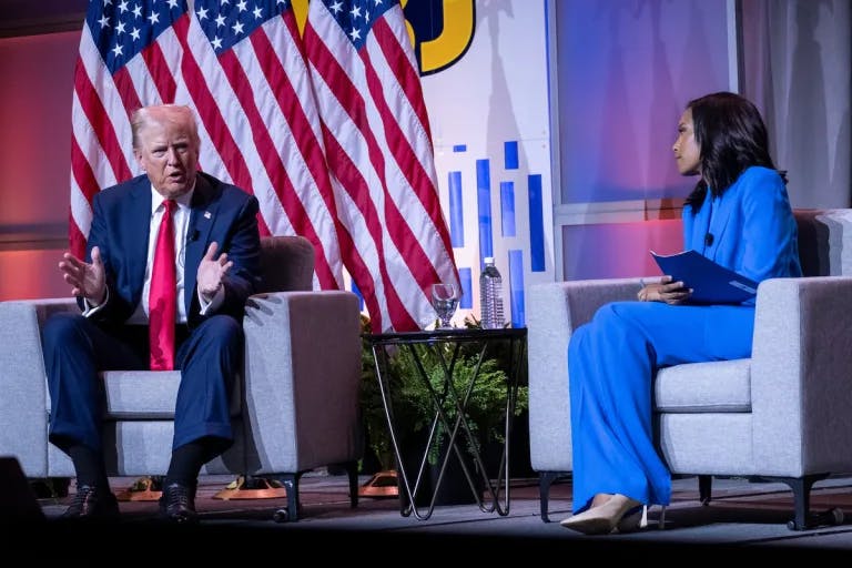 Trump being interviewed at the NABJ convention