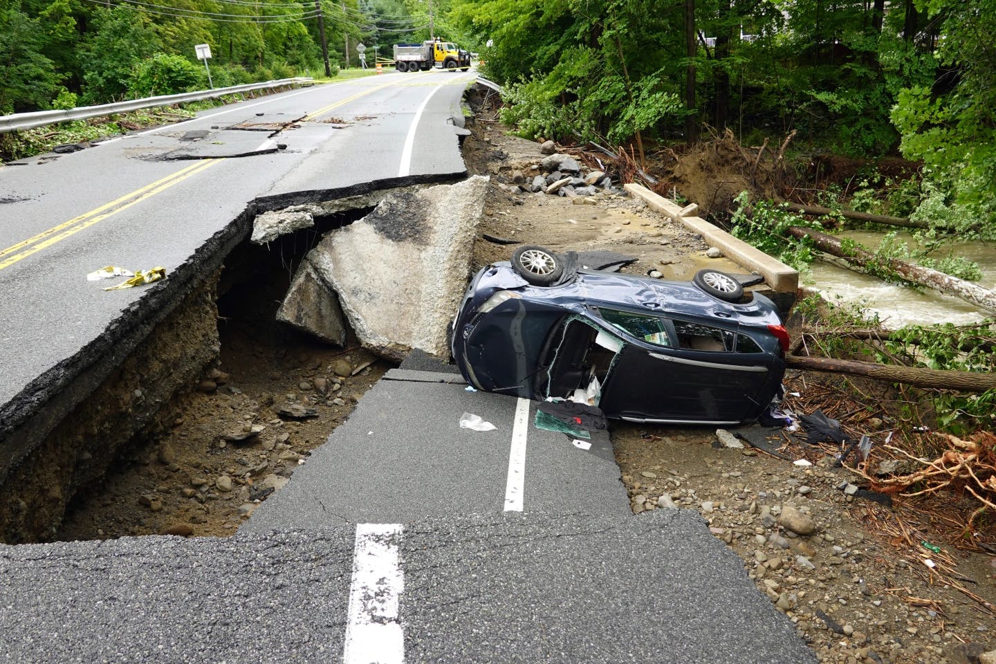 Massive damage to a road in Hudson Valley, New York.